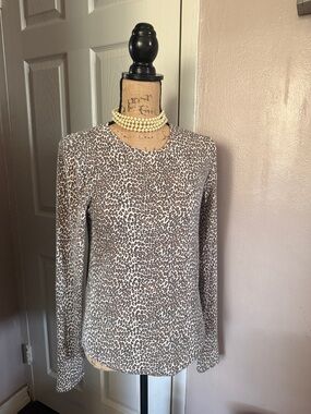 American Eagle Outfitters Brown and White Leopard-Print Long Sleeve Tee